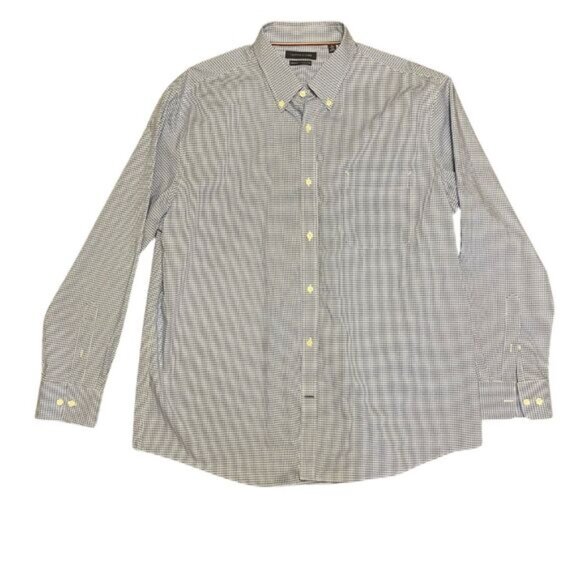 Tommy Hilfiger Men's Blue and White Gingham Button Down Shirt - 2XL - Picture 1 of 9